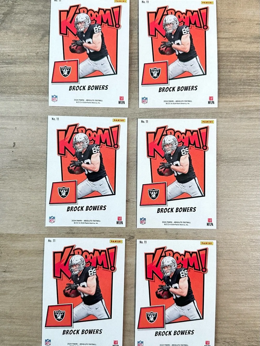 Brock Bowers Lot of (6) 2024 Rookie Panini Kaboom #11 Novelty Football Cards.
